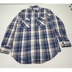 Vintage Alaskan By Klondike Long Sleeve Blue Plaid Shirt Cotton‎ USA Button Down